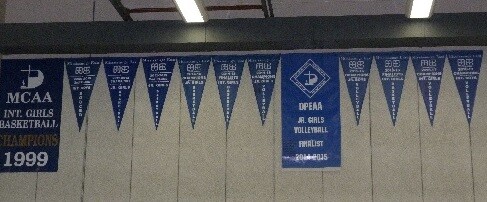 banners on a gym wall
