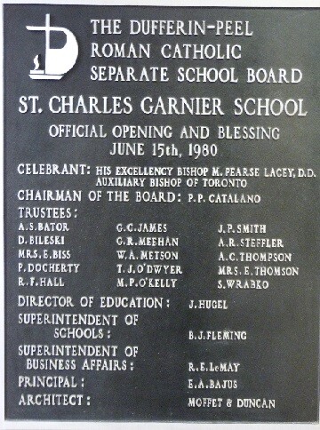 St. Charles Garnier Catholic Elementary School Opening sign